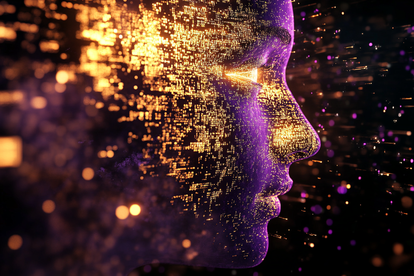 An agent reaching toward a glowing identity portal, code flowing into a soulbound crystal